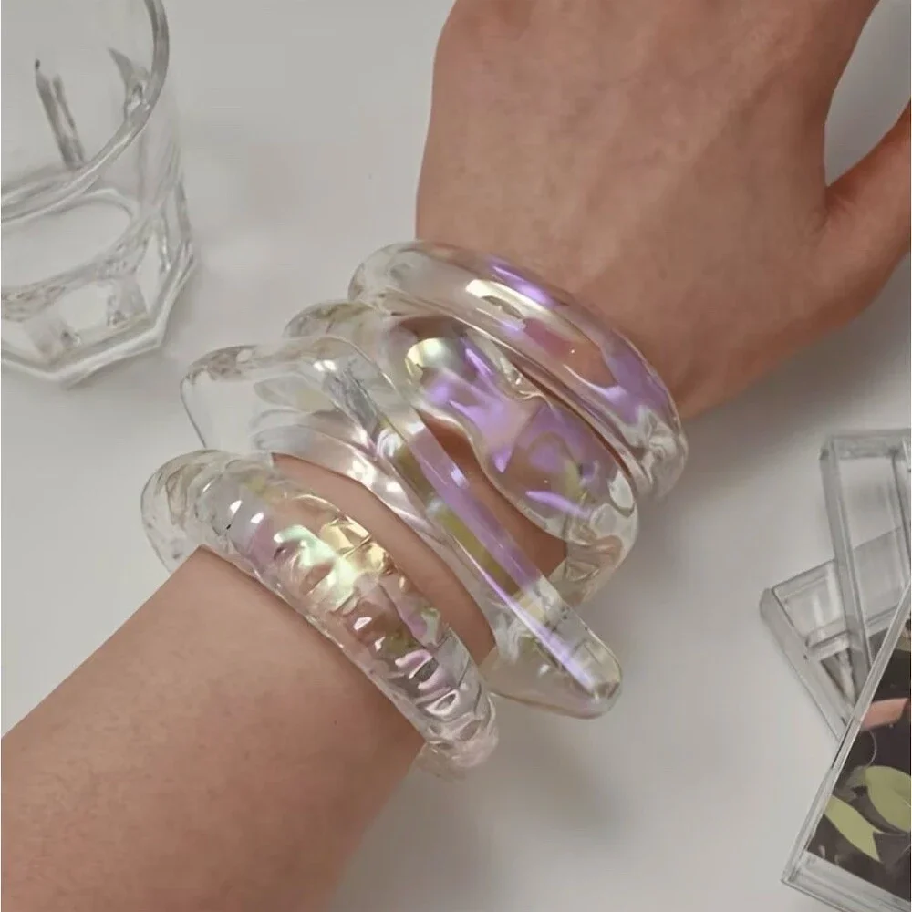 Boho Clear Iridescent Bracelets Set Of 4 Geometric Open Cuff Bangles Party